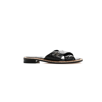 CHANEL LAMBSKIN QUILTED CHAIN CC SANDALS G45669